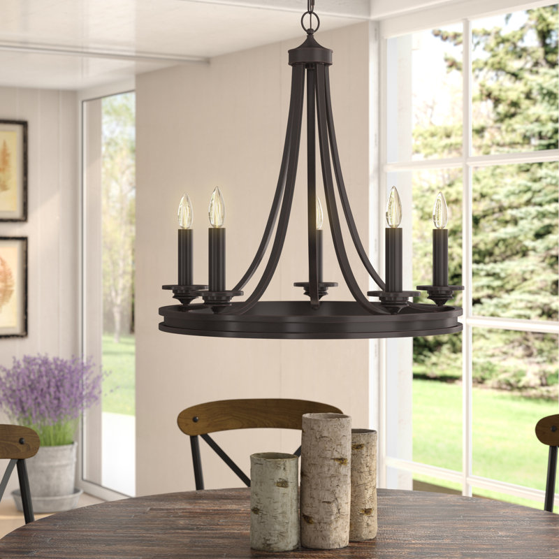 August Grove Pavon 5Light Candle Style Wagon Wheel Chandelier